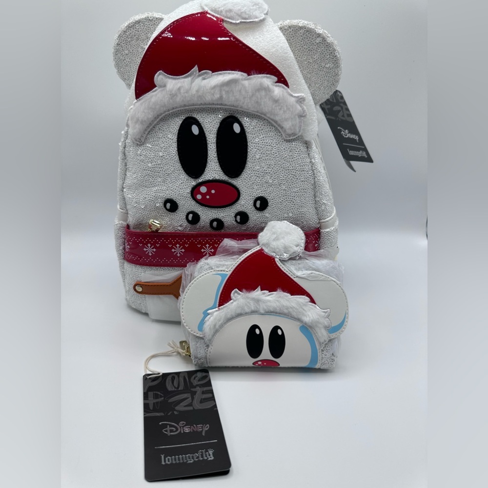 Loungefly sequin Mickey snowman mini backpack & wallet